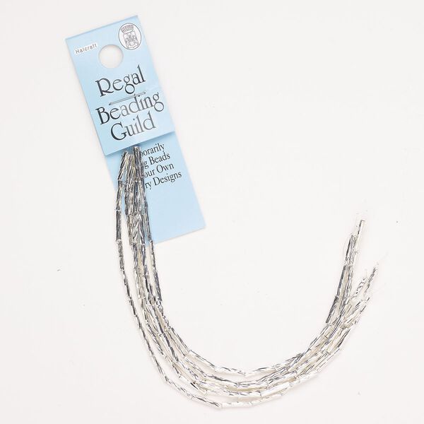Bead, "pewter" zinc-based alloy 96pk 10x2mm twisted round tube, silver finish image number 0
