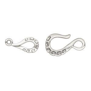 Clasp hook&eye 1pkg1 sterling silver, 24x11mm, antiqued JBB Findings 1-strand