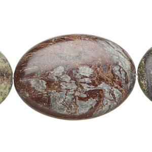 Russian serpentine 1pkg1, puffed oval bead natural, 15 inch 35x25mm