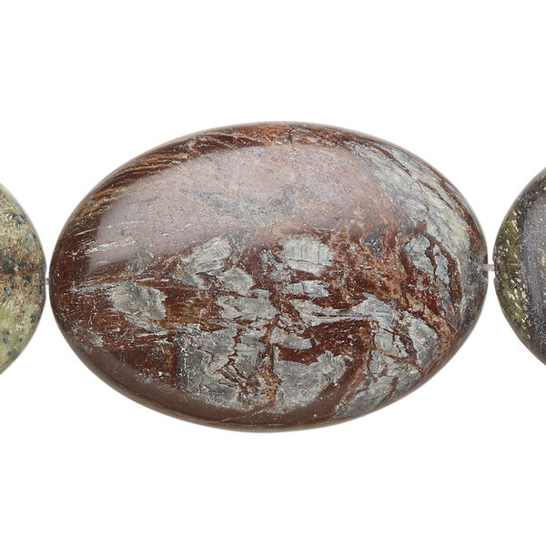 Russian serpentine 1pkg1, puffed oval bead natural, 15 inch 35x25mm image number 0