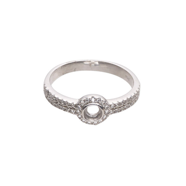 Ring, Almost Instant Jewelry®, cubic zirconia and rhodium-plated sterling silver, clear, 7.5mm wide with open back and PP31 or SS16 glue-in setting, size 9. Sold individually. image number 0