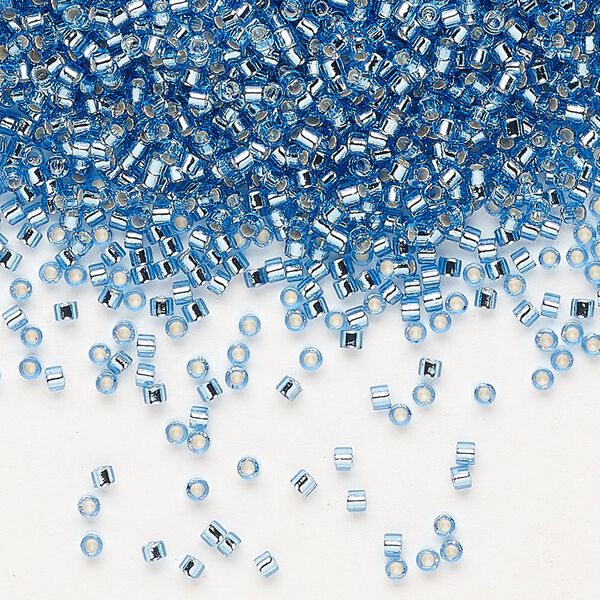Seed bead, Delica®, glass, pkg/7.5g, #11 round, transparent silver-lined light blue (DB-1210). image number 0