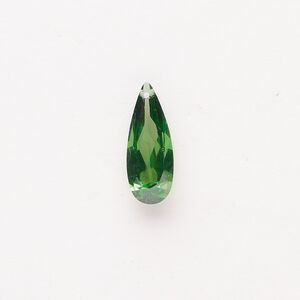 Drop 1pkg1, cubic zirconia, translucent emerald green, 18x7mm top-drilled hand-faceted teardrop.