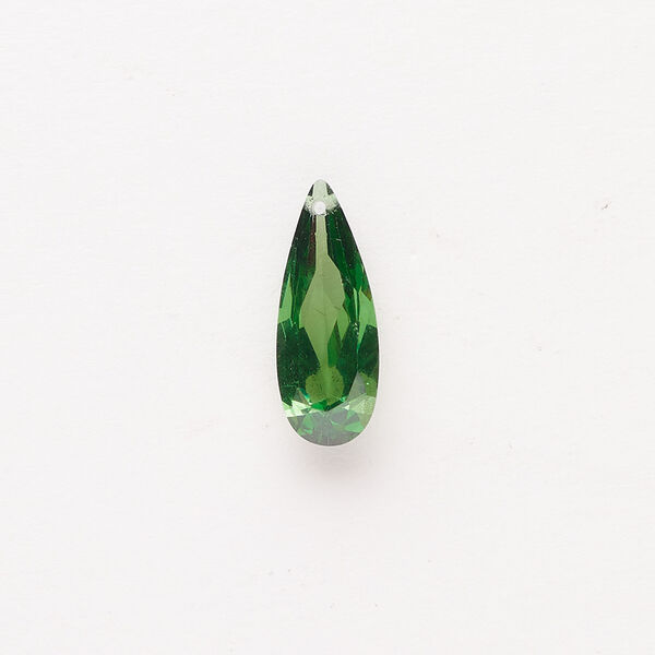 Drop 1pkg1, cubic zirconia, translucent emerald green, 18x7mm top-drilled hand-faceted teardrop. image number 0