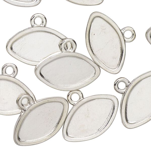 Drop, antique silver finish "pewter" (zinc-based alloy), 20x12mm marquise with 16.5x9mm marquise setting. Sold per pkg of 12. image number 0