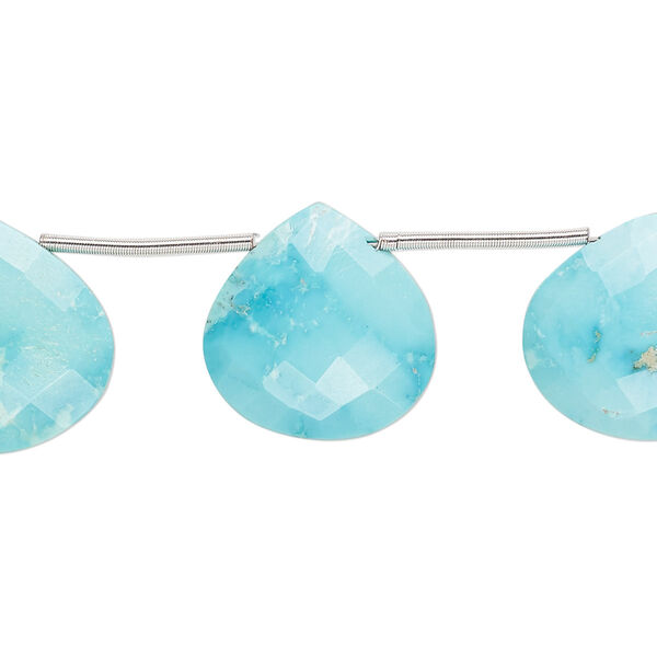 Imperial crown turquoise 1pkg7, hand-cut top-drilled faceted puffed teardrop bead natural C+ grade, 14-16mm image number 0