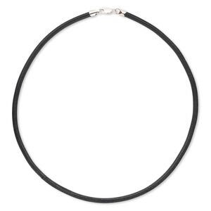 Necklace cord, leather (dyed) and sterling silver, black, 4mm round, 18 inches with lobster claw clasp. Sold individually.