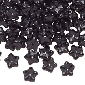 Bead, Czech pressed glass, opaque black, 8x3mm star rondelle. Sold per 1-ounce pkg, approximately 145 beads.