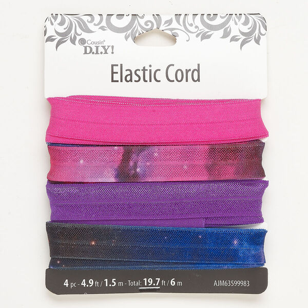 Ribbon assortment, elastic and nylon, pkg/(4)1.5m, multicolored, 15mm flat. image number 0