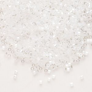 Seed bead, Delica®, glass, pkg/7.5g, #11 cut, translucent luster crystal silver (DBC-0050).