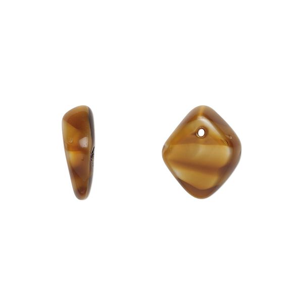 Bead, Czech pressed glass, gold/black, 14x5mm diamond drop. Sold per 15" to 16" strand. image number 0