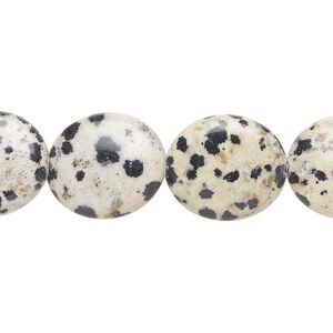Dalmatian jasper 1pkg1, flat oval bead natural 15.5-16 inch 16x14mm