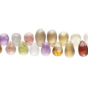 Multi-gemstone 1pkg1, hand-cut top-drilled faceted puffed teardrop bead 7.5 inch 6x4mm-8x5mm