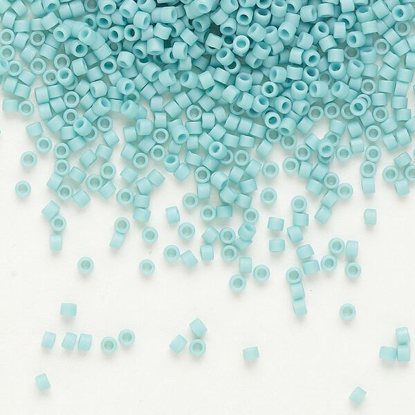 Seed bead, Delica®, glass, pkg/7.5g, #11 round, opaque matte glazed luster turquoise blue (DB-0375). image number 0
