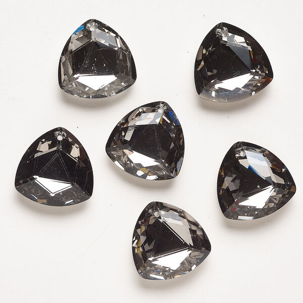 Focal, glass, opaque black diamond with foil back, 28mm top-drilled faceted triangle. Sold per pkg of 6. image number 0