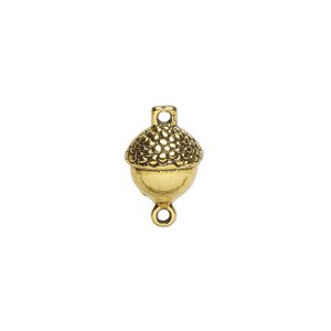 Link, antique gold-finished "pewter" (zinc-based alloy), 11x10mm acorn. Sold per pkg of 6.
