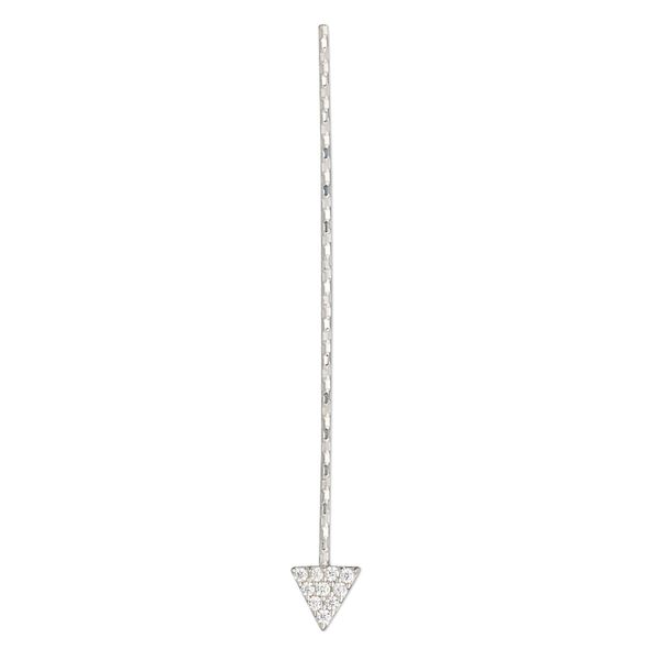 Paddle pin, cubic zirconia and rhodium-plated sterling silver, clear, 1-1/2 inch diamond-cut twisted with 5mm triangle, 22 gauge. Sold individually. image number 0