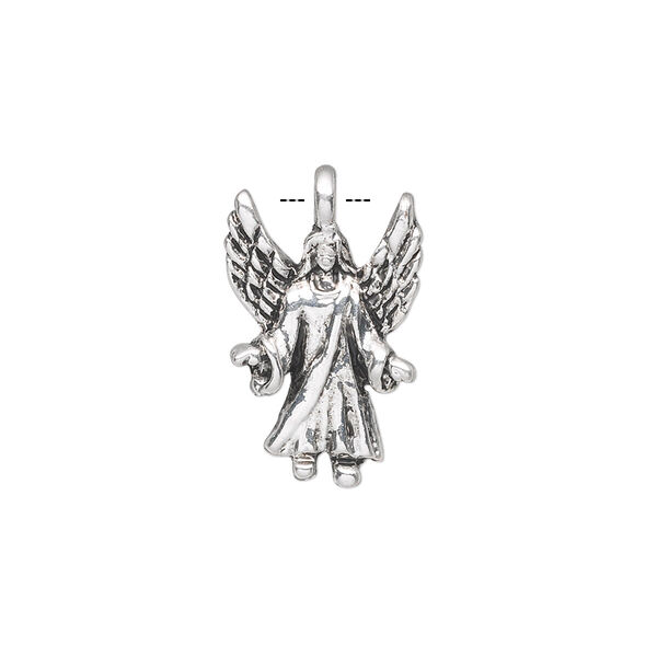 Charm, antique silver-plated "pewter" (zinc-based alloy), 20x13mm single-sided angel. Sold per pkg of 10. image number 0