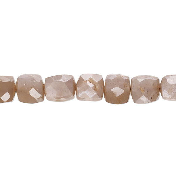 Bead, coffee moonstone (natural), 7x6mm-8mm hand-cut faceted cube with 0.4-1.4mm hole, B+ grade, Mohs hardness 6 to 6-1/2. Sold per 10-inch strand, approximately 35 beads. image number 0