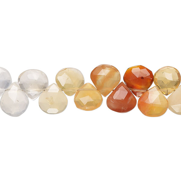 Bead, fire opal (natural), shaded, 6-8mm hand-cut top-drilled faceted puffed teardrop with 0.4-1.4mm hole, B+ grade, Mohs hardness 5 to 6-1/2. Sold per 8-inch strand. image number 0