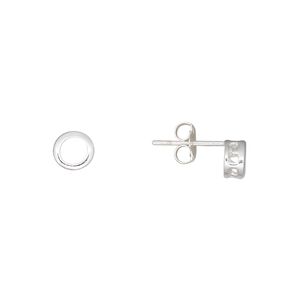 Earstud 1pkg2 sterling silver, 5.5mm round / 4mm round 4-prong setting 1 pair