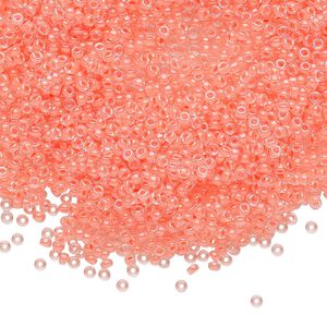 Seed bead, Miyuki, glass, pkg/250g, #15 rocaille, translucent luminous inside dyed color flamingo, (RR-1122).