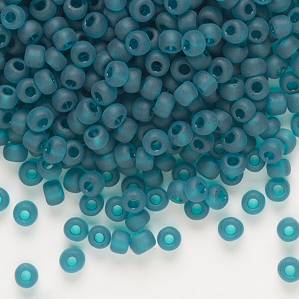 Seed bead, Dyna-Mites™, glass, transparent matte teal, #6 round. Sold per 40-gram pkg. image number 0