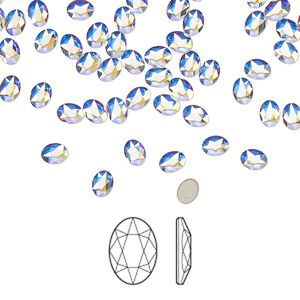 Flat back 12pk crystal AB foil back, Crystal Passions® 4x3mm oval 2603
