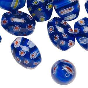 Millefiori glass 1pkg2oz, barrel bead translucent multicolored 17x12mm-18x13mm