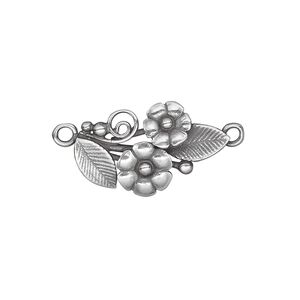 Link, JBB Findings, antique silver-plated brass, 22.5x13mm single-sided flower and leaves. Sold per pair.