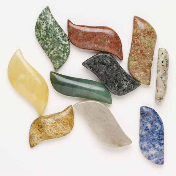 Multi-gemstone 1pkg10, top-drilled puffed / flat curve focal mix 42x14-49x21mm image number 0