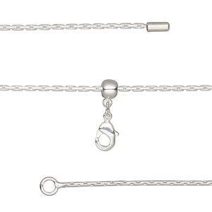 Chain 1pkg1 silver-plated Boston link, 1mm / lobster claw clasp, brass adjustable 16-23.5 inch