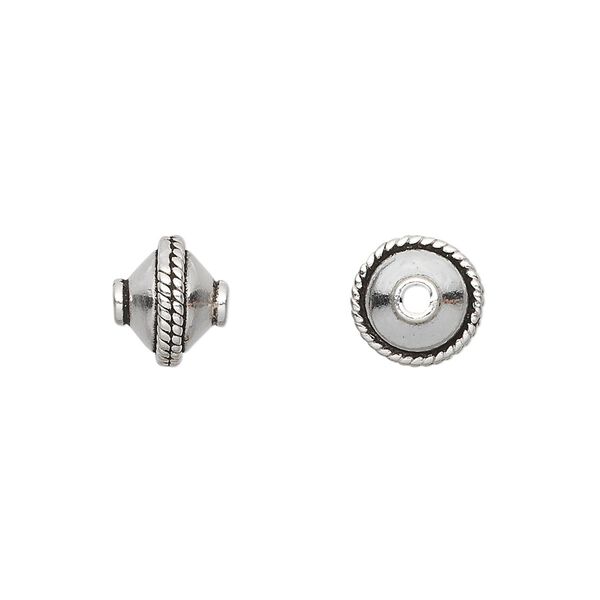Bead, antiqued sterling silver, 10x8mm banded saucer. Sold per pkg of 6. image number 0