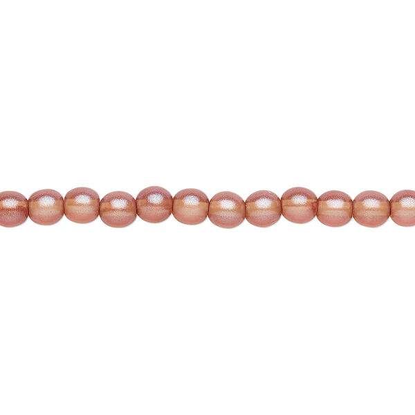 Bead, Czech pressed glass, pearlized apricot, 4mm round. Sold per 15-1/2" to 16" strand, approximately 100 beads. image number 0