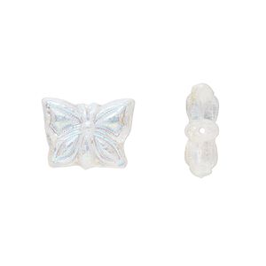 Bead, Preciosa Czech pressed glass, translucent crystal AB, 15x12mm butterfly. Sold per pkg of 10.