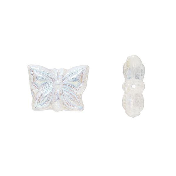 Bead, Preciosa Czech pressed glass, translucent crystal AB, 15x12mm butterfly. Sold per pkg of 10. image number 0