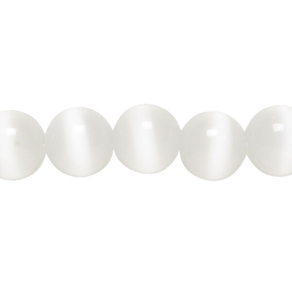 Bead, cat's eye glass (fiber optic glass), white, 10mm round, quality grade. Sold per 15-1/2" to 16" strand. image number 0