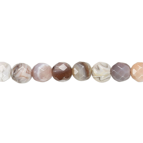 Bead, pink Botswana agate (natural), 6mm faceted round, B grade, Mohs hardness 6-1/2 to 7. Sold per 15-1/2" to 16" strand. image number 0