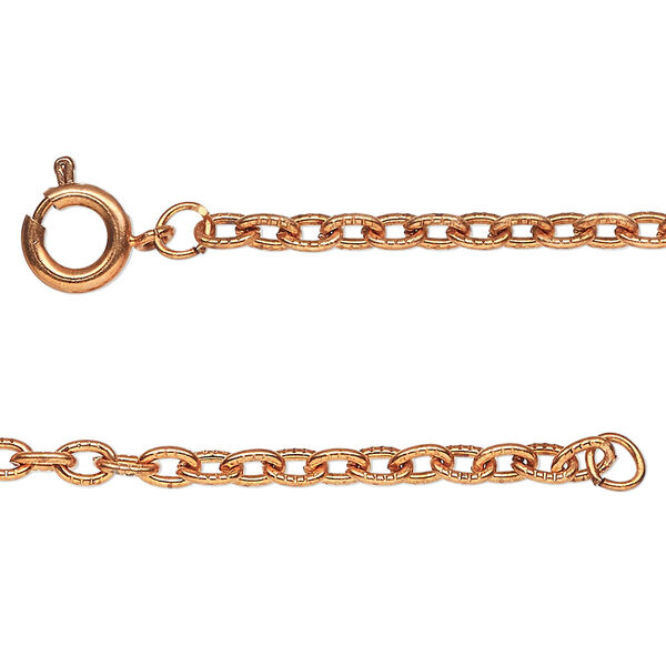 Chain, copper-finished steel, 2.4mm textured cable, 24 inches with springring clasp. Sold individually. image number 0