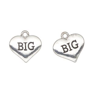 Charm, antique silver-finished enamel "pewter" (zinc-based alloy), black, 16x13mm heart with "Big". Sold per pkg of 2.