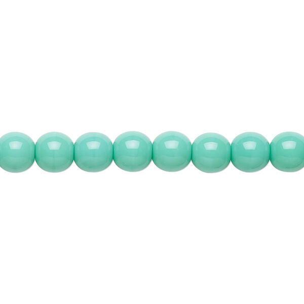 Bead, Preciosa Czech glass druk, pkg/15-1/2 to 16 inches, opaque turquoise green, 6mm round. image number 0