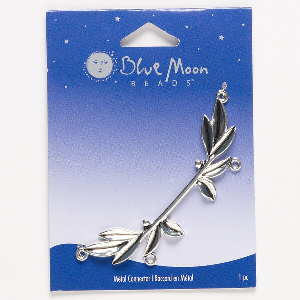 Focal, antique silver-finished "pewter" (zinc-based alloy), 68x18mm branch with leaves and 4 loops. Sold individually. image number 0