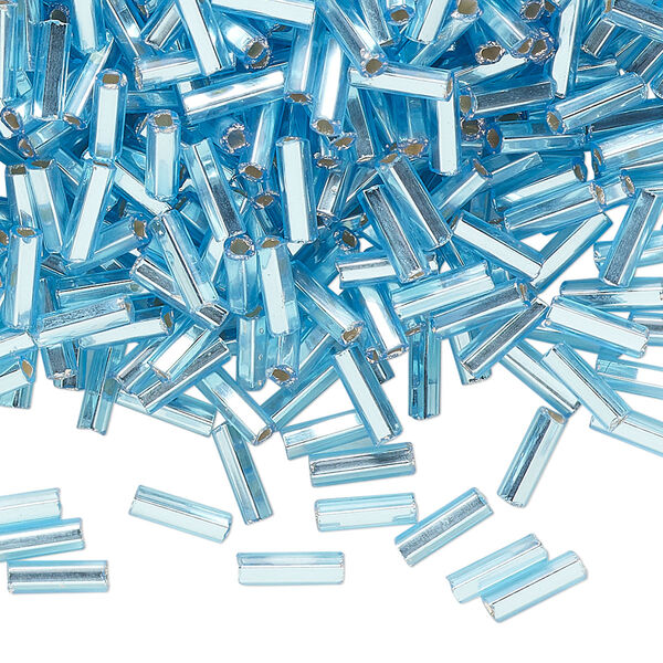 Bead, Preciosa Ornela Czech glass, bugle bead, pkg/500g, 1/4 inch, silver-lined transparent sky blue, (67010). image number 0