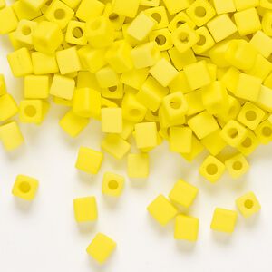 Seed bead, Miyuki, glass, pkg/25g, 3.5-3.7mm square, opaque frosted yellow (SB-404F).