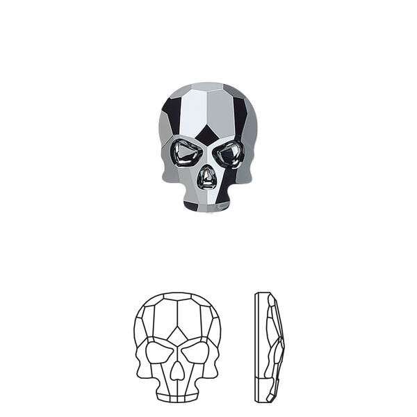 Flat back 1pk jet hematite, Crystal Passions® 14x10.5mm skull 2856 image number 0