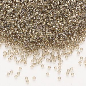 Seed bead, Miyuki, glass, pkg/250g, #15 rocaille, translucent moth-lined luster crystal clear (RR-3540).