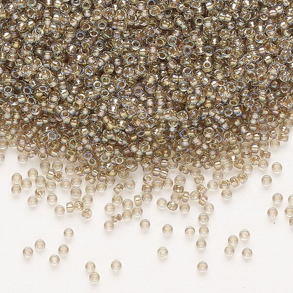 Seed bead, Miyuki, glass, pkg/250g, #15 rocaille, translucent moth-lined luster crystal clear (RR-3540). image number 0
