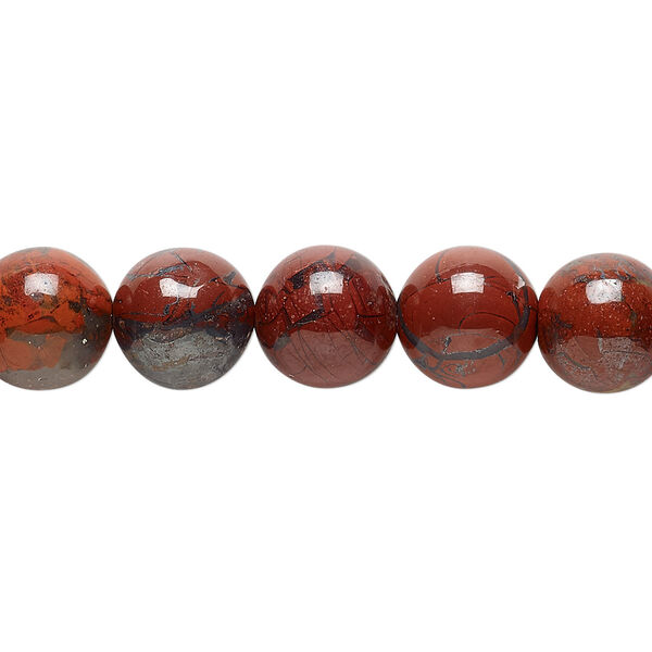 Bead, brecciated jasper (natural), 10mm round, B grade, Mohs hardness 6-1/2 to 7. Sold per 15-1/2" to 16" strand. image number 0