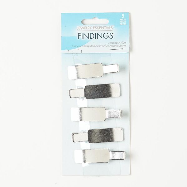 Hair clip, nickel-finished steel, 48x13mm with 33x13mm rectangle flat pad. Sold per pkg of 5. image number 0