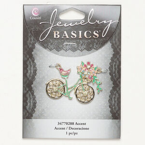 Connector 1pkg1, acrylic / enamel / gold-finished brass, multicolored, 41x30mm single-sided bicycle.